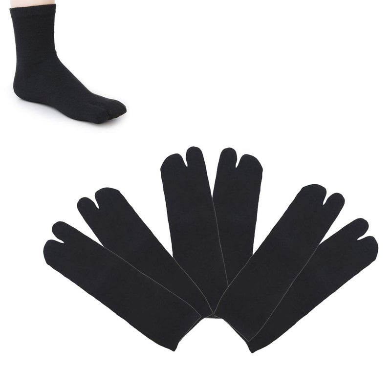 SUNTRADE 3 Pairs Japan Tabi Socks, Split 2 Toe Sandals Ninja Slipper Japanese Kimono Black - Image 2